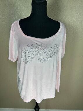Juicy Couture Light Pink Rhinestone Logo Scoop Neck Tee NWT Size 1X